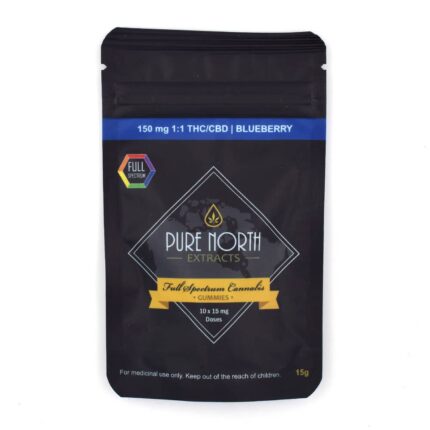 Pure North Extracts Blueberry Gummies 150mg 1:1 THC/CBD
