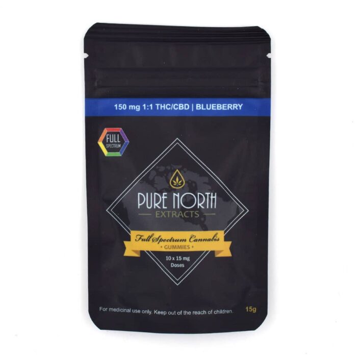 Pure North Extracts Blueberry Gummies 150mg 1:1 THC/CBD