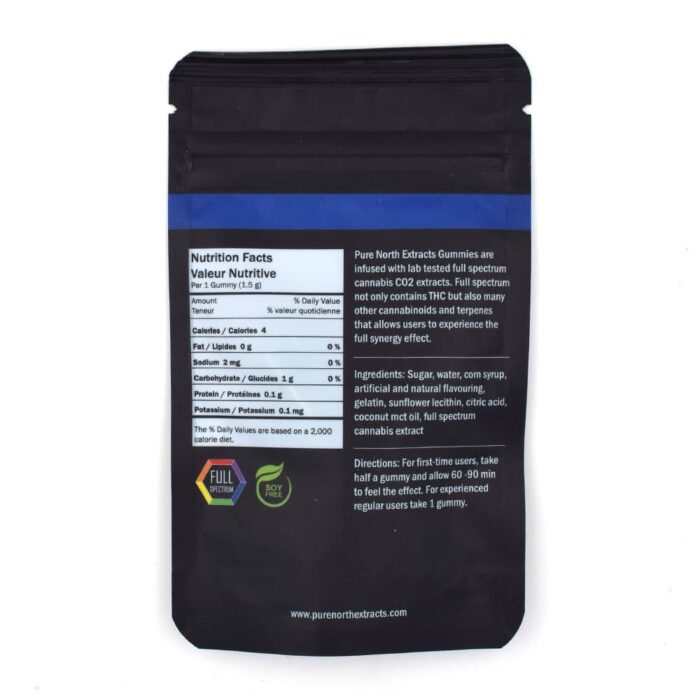 Pure North Extracts Blueberry Gummies 150mg 1:1 THC/CBD - Image 2
